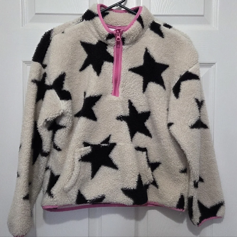 The Children's Place Girl Star Print Sherpa Half Zip Pullover Tan Sweater Sz XXL